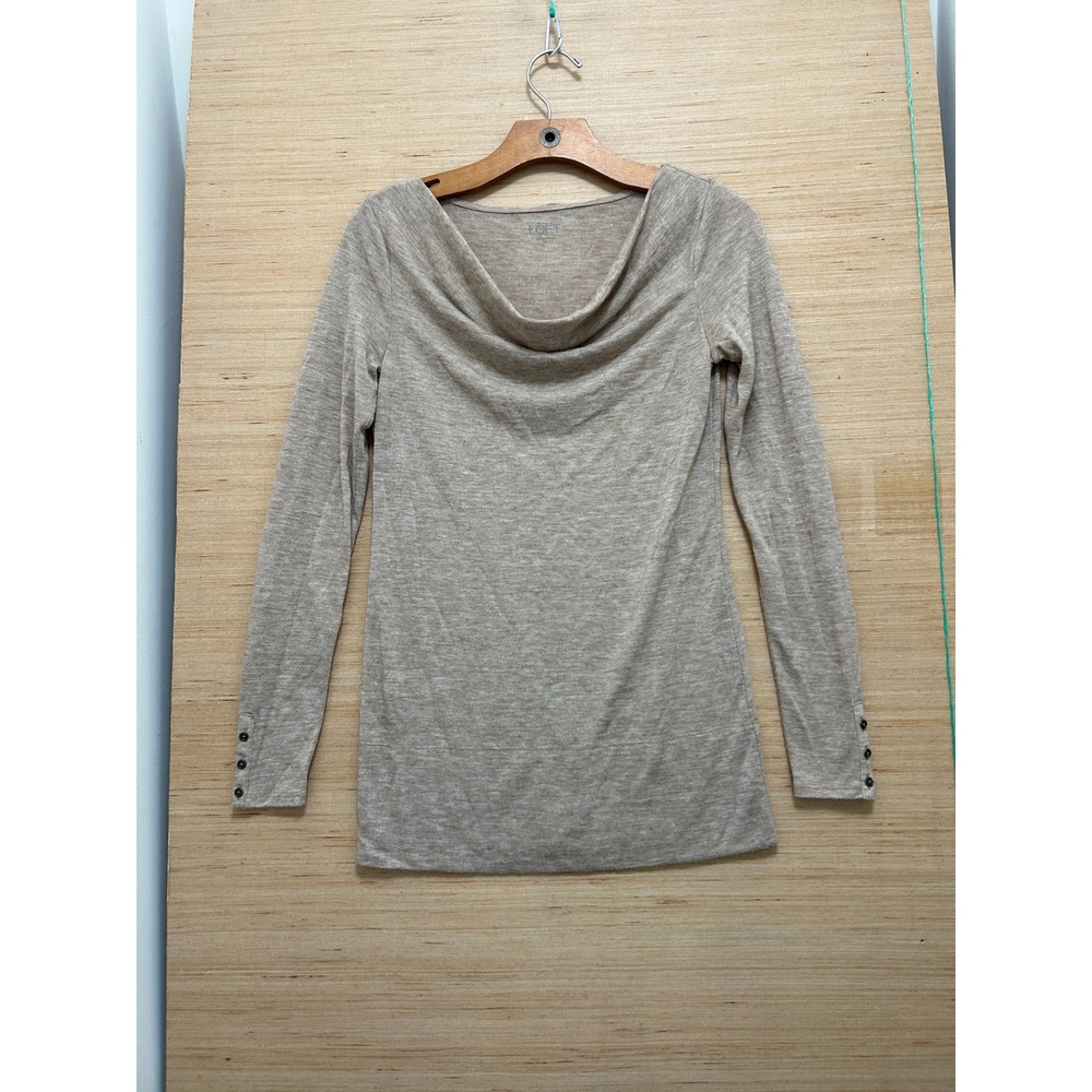 Ann Taylor Loft Womens XS Oatmeal Heather Cowl Neck Button Cuff Long Sleeve Top